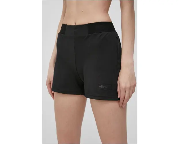 Ellesse pantaloni scurti femei, culoarea negru, neted, medium waist