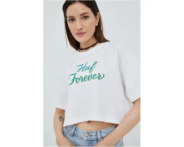 HUF tricou din bumbac culoarea alb