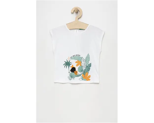 United Colors of Benetton top din bumbac pentru copii culoarea alb