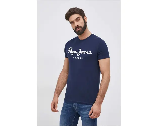 Pepe Jeans Tricou Original Stretch barbati, culoarea albastru marin, cu imprimeu