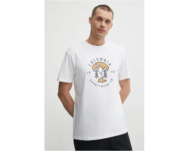 Columbia tricou din bumbac Rapid Ridge culoarea bej, cu imprimeu 1888813