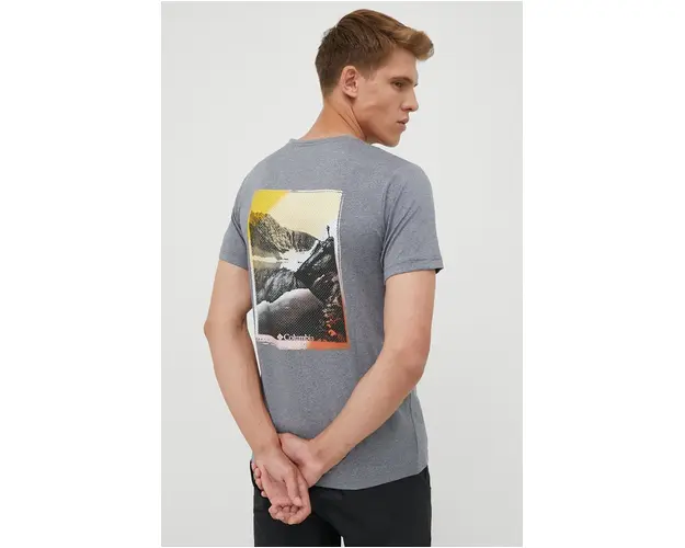 Columbia tricou sport Tech Trail Graphic , culoarea gri, cu imprimeu