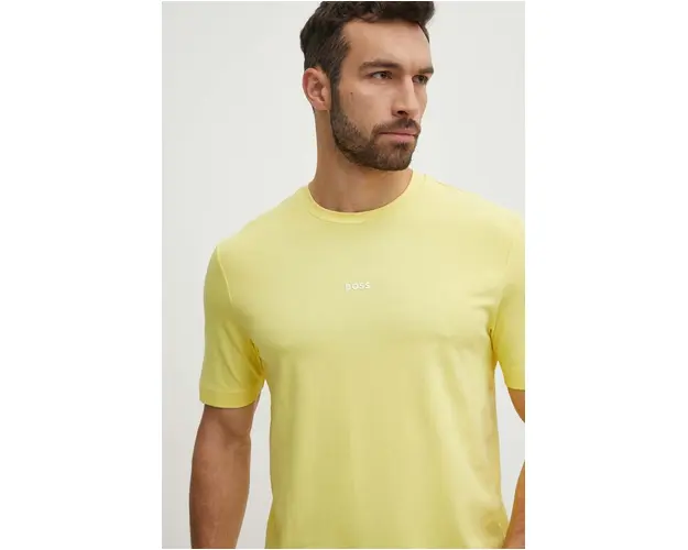 BOSS tricou BOSS ORANGE barbati, culoarea galben, neted, 50473278