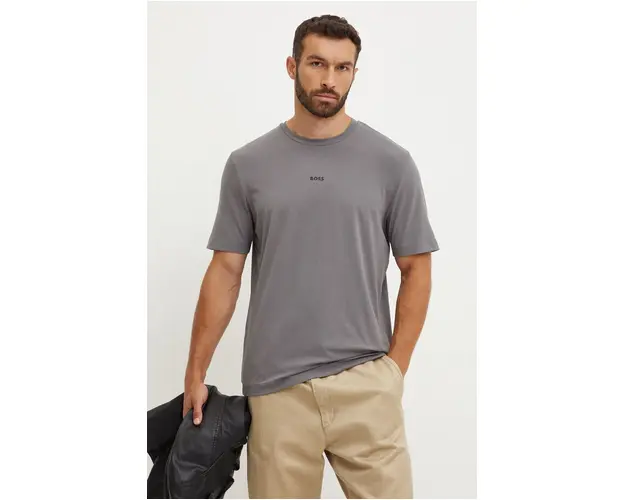 BOSS tricou BOSS ORANGE barbati, culoarea gri, neted, 50473278