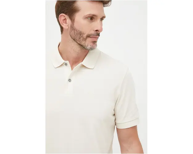 BOSS polo de bumbac culoarea bej, cu imprimeu 50468301