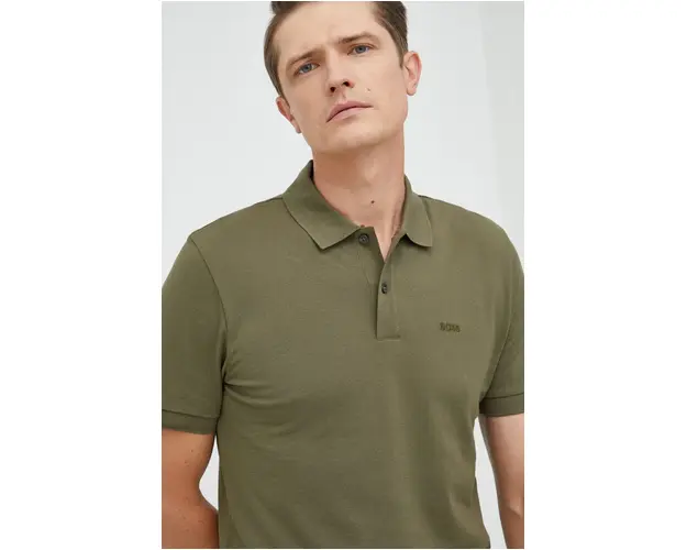 BOSS polo de bumbac culoarea verde, cu imprimeu 50468301