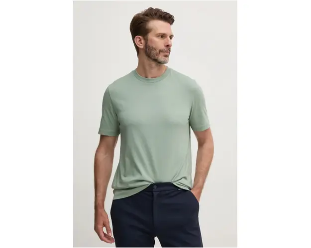 BOSS tricou din bumbac barbati, culoarea verde, neted, 50468347
