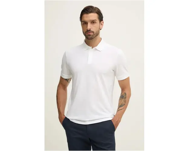 BOSS polo de bumbac culoarea alb, uni, 50468362