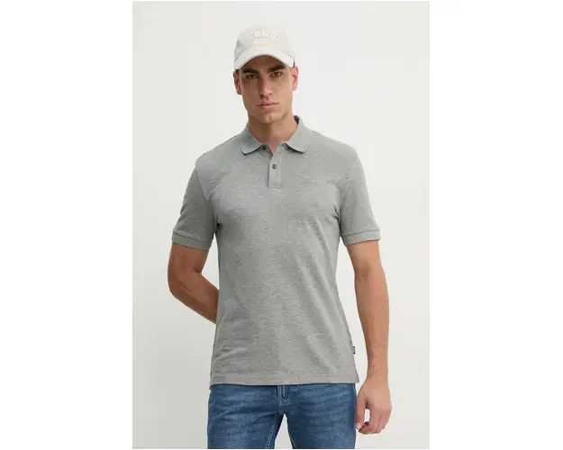BOSS polo de bumbac culoarea gri, uni, 50468362