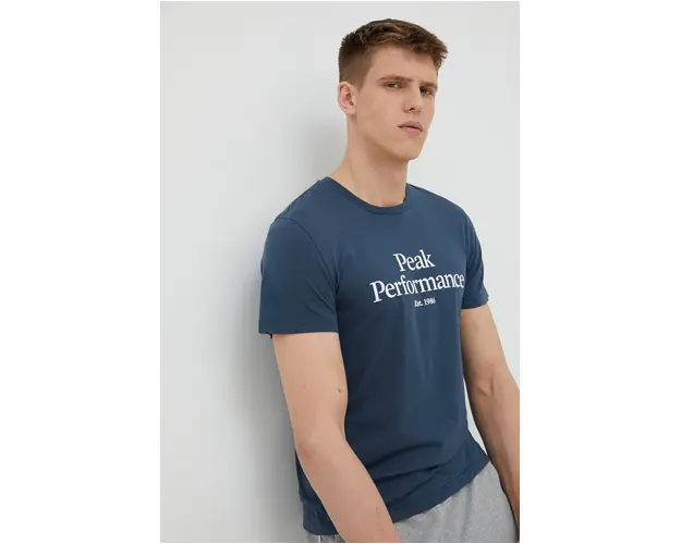 Peak Performance tricou din bumbac culoarea albastru marin, cu imprimeu