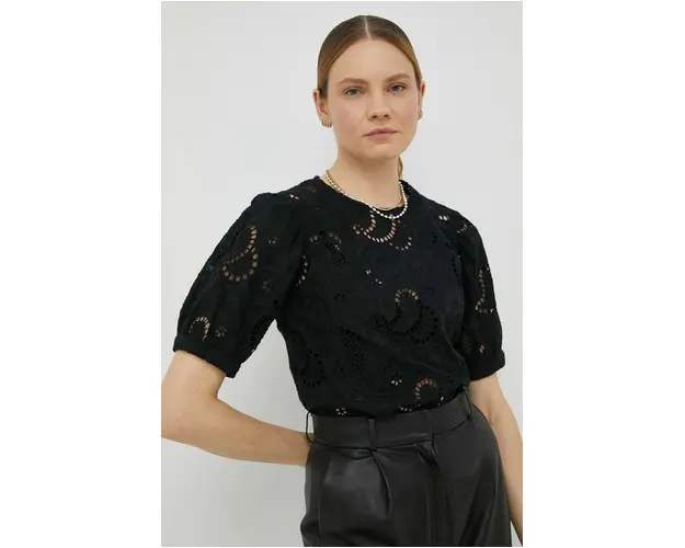 Herskind bluza din bumbac femei, culoarea negru, neted