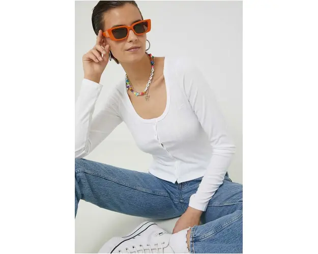 Hollister Co. longsleeve femei, culoarea alb