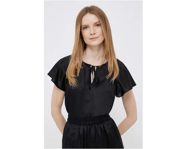 Dkny bluza din amestec de matase culoarea negru, neted