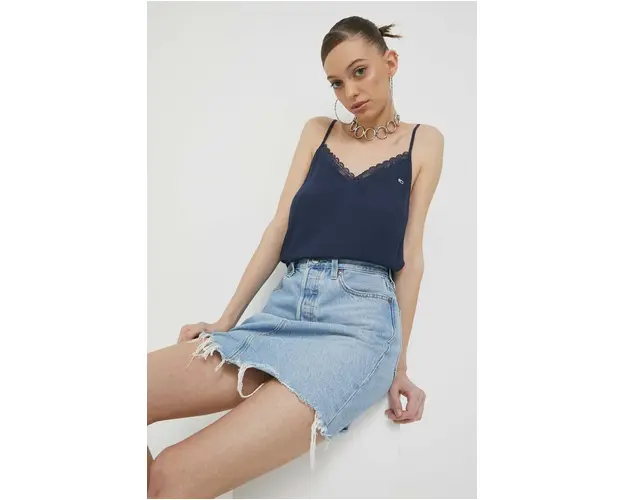 Tommy Jeans top femei, culoarea albastru marin