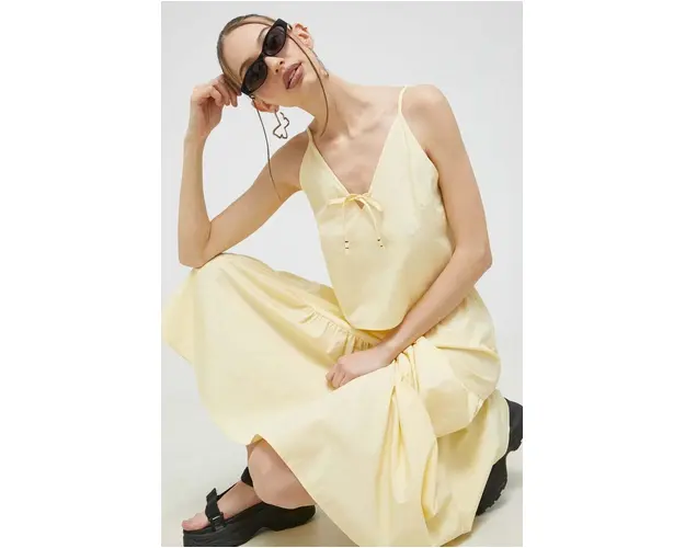 Tommy Jeans bluza din bumbac femei, culoarea galben, neted