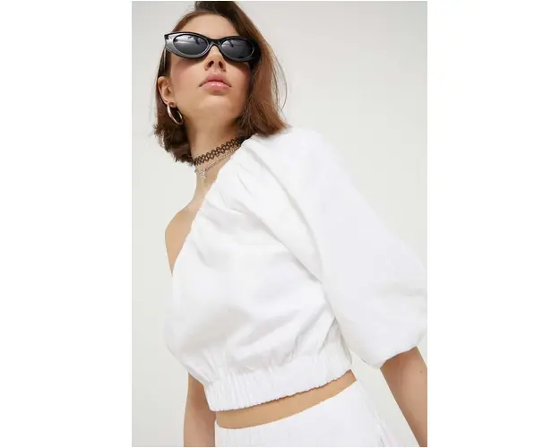 Abercrombie & Fitch bluza din in culoarea alb, neted