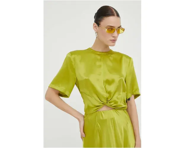 Gestuz bluza de matase culoarea verde, neted