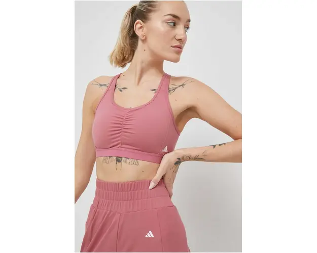 adidas Performance sutien yoga Coreessentials culoarea roz, neted