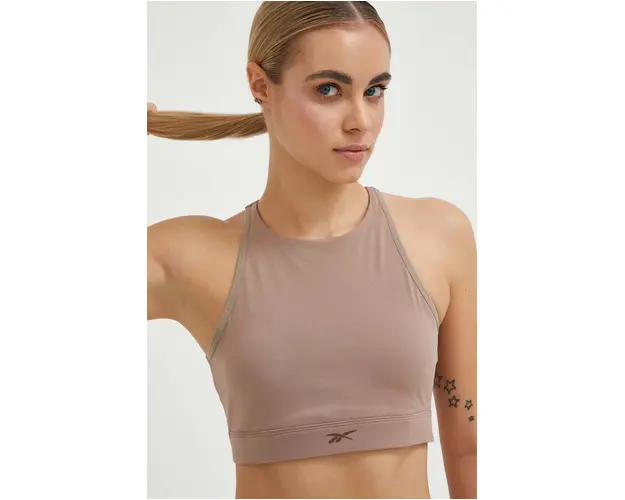 Reebok sutien yoga Long Line culoarea bej, neted