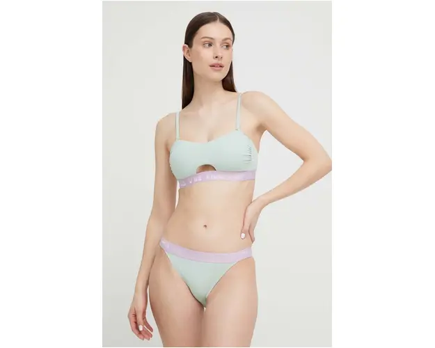 Fila costum de baie din doua piese culoarea turcoaz, cupa usor rigidizata