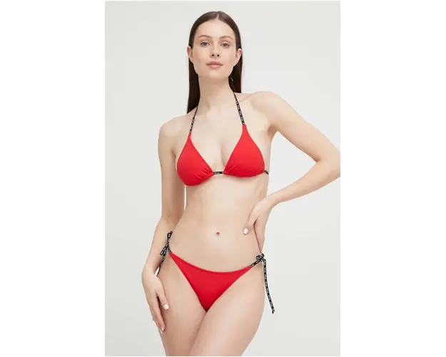 Fila costum de baie din doua piese culoarea rosu, cupa usor rigidizata