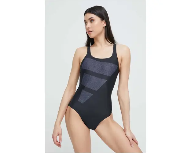 adidas Performance costum de baie dintr-o bucata Big Bars Graphic culoarea negru, cupa moale