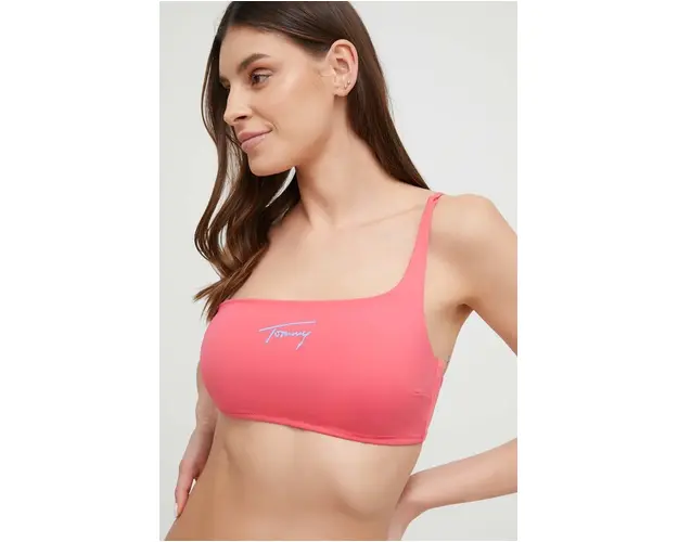 Tommy Jeans sutien de baie culoarea roz, cupa usor rigidizata