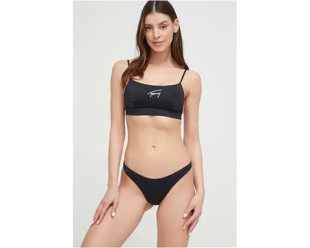 Tommy Jeans sutien de baie culoarea negru, cupa moale