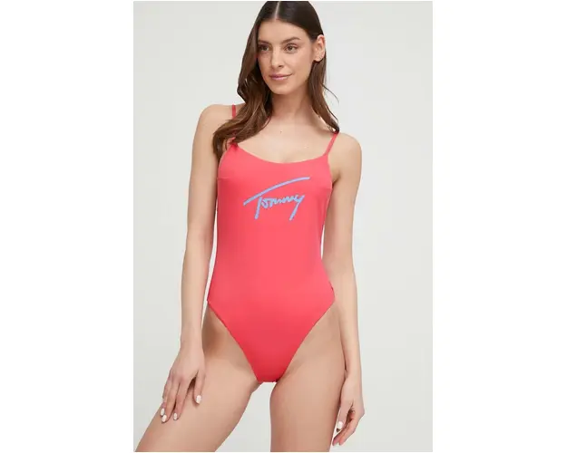 Tommy Jeans costum de baie dintr-o bucata culoarea roz, cupa moale