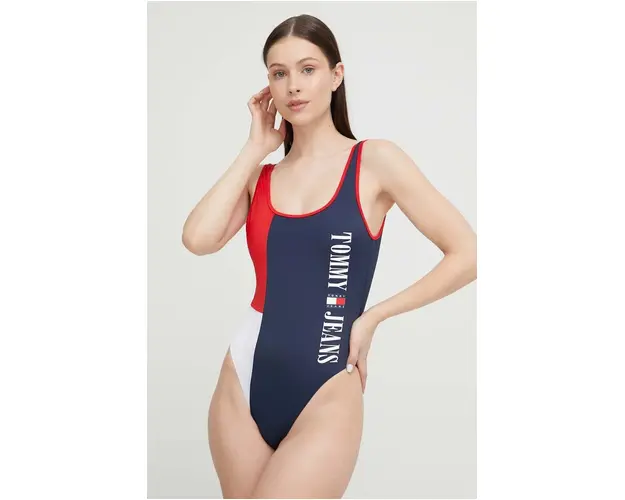 Tommy Jeans costum de baie dintr-o bucata culoarea albastru marin, cupa moale