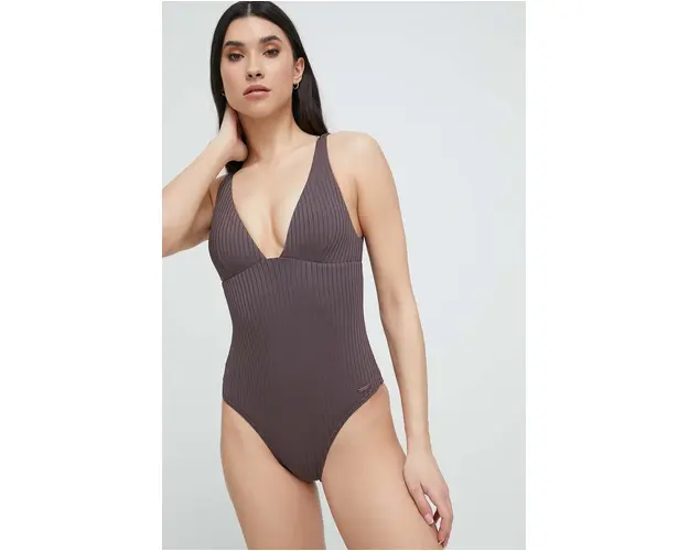 Protest costum de baie dintr-o bucata culoarea bordo, cupa usor rigidizata