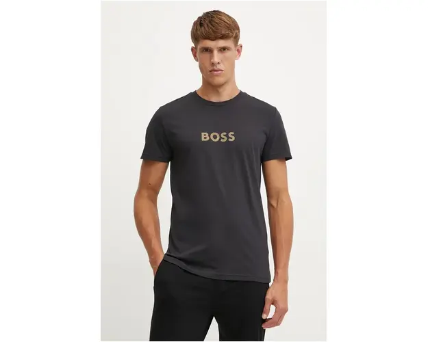 BOSS tricou de plaja din bumbac culoarea negru, cu imprimeu