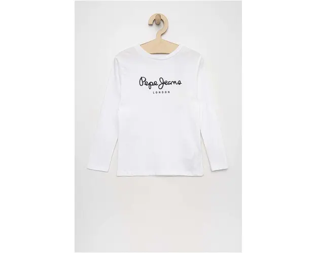 Pepe Jeans longsleeve din bumbac pentru copii New Herman culoarea alb, cu imprimeu