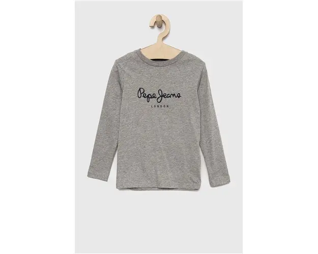 Pepe Jeans longsleeve din bumbac pentru copii New Herman culoarea gri, cu imprimeu