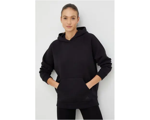 adidas bluza femei, culoarea negru, cu gluga, neted