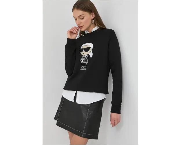 Karl Lagerfeld bluza femei, culoarea negru, cu imprimeu