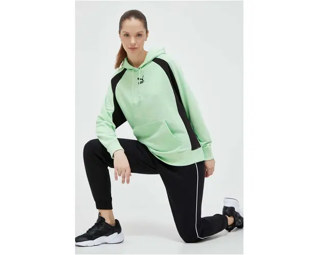 Puma bluza femei, culoarea verde, cu gluga, modelator