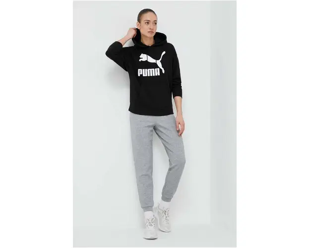 Puma bluza femei, culoarea negru, cu gluga, imprimeu 530074
