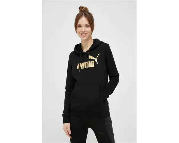Puma bluza trening culoarea negru, cu gluga, imprimeu 849096