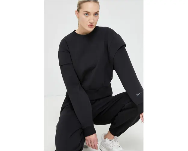 Reebok bluza femei, culoarea negru, neted