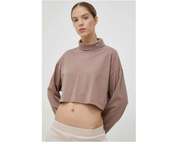 Reebok Classic longsleeve din bumbac culoarea bej, cu guler