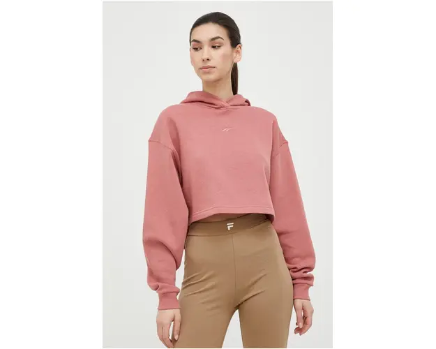 Reebok bluza femei, culoarea portocaliu, cu gluga, neted