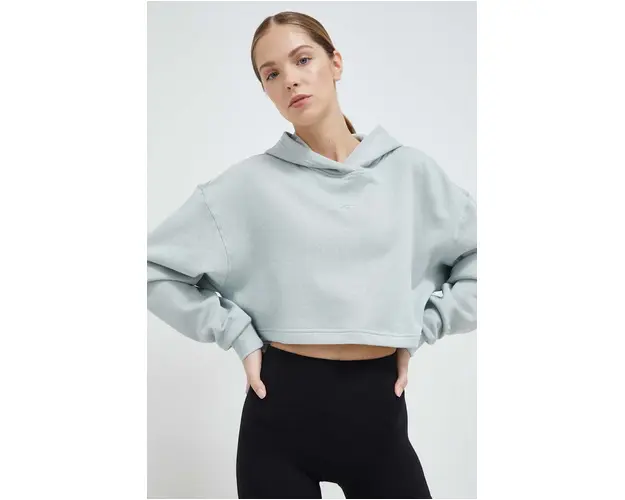 Reebok bluza trening culoarea verde, cu gluga, neted