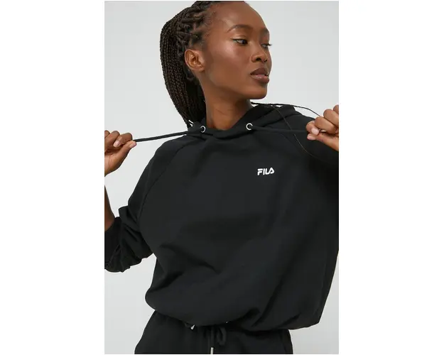 Fila bluza femei, culoarea negru, cu gluga, neted