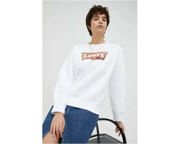 Levi's hanorac de bumbac femei, culoarea alb, cu imprimeu