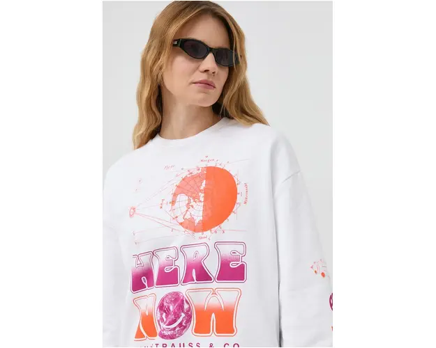 Levi's hanorac de bumbac femei, culoarea alb, cu imprimeu