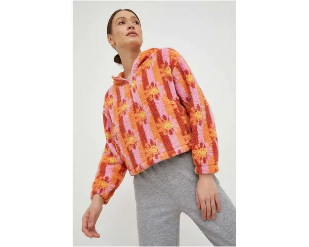 Billabong bluza X SMILEY femei, culoarea portocaliu, cu gluga, modelator