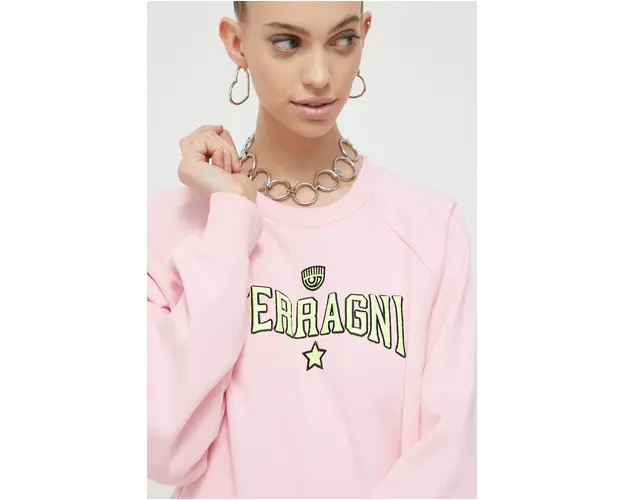 Chiara Ferragni bluza femei, culoarea roz, cu imprimeu
