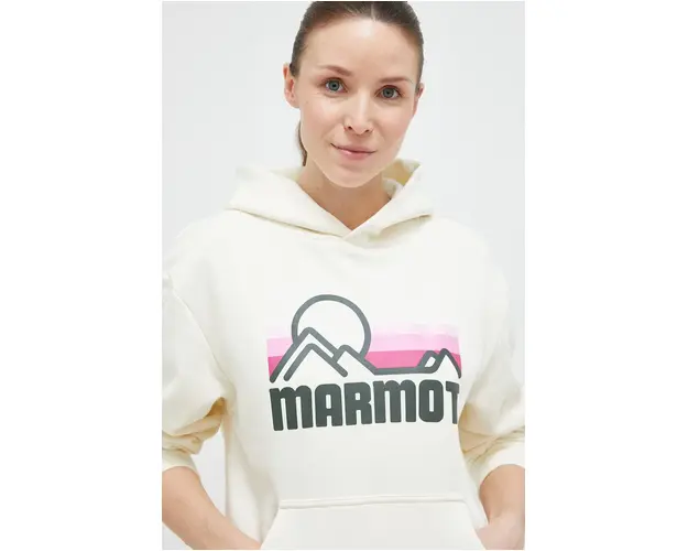 Marmot bluza trening Coastal culoarea bej, cu gluga, cu imprimeu