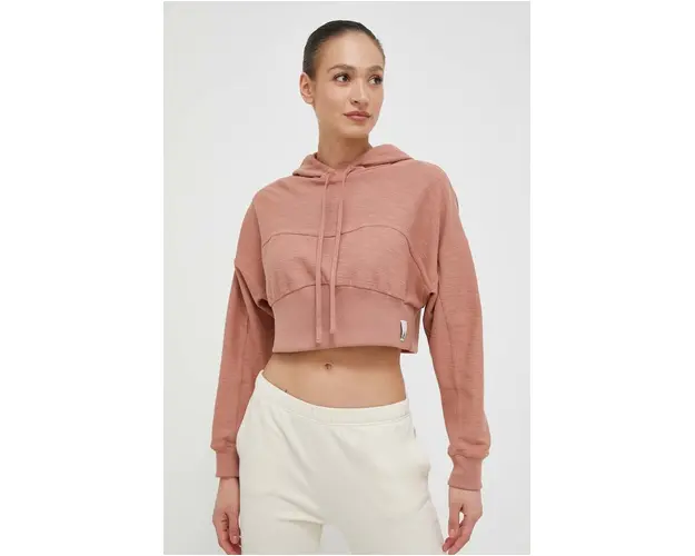 adidas hanorac de bumbac femei, culoarea maro, cu gluga, neted